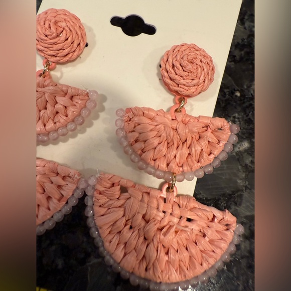 On 34th Chic Light Pink Woven and Beaded Dangle Earrings - Picture 2 of 5